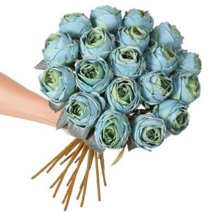 10 stuks kunstmatige rozen, blauw, 50 cm hoog, enkele roos, lange steel, namaakbloem, zijden bloesem, roos, realistische bloem voor tafel, kantoor, feest, bruiloft, woondecoratie (