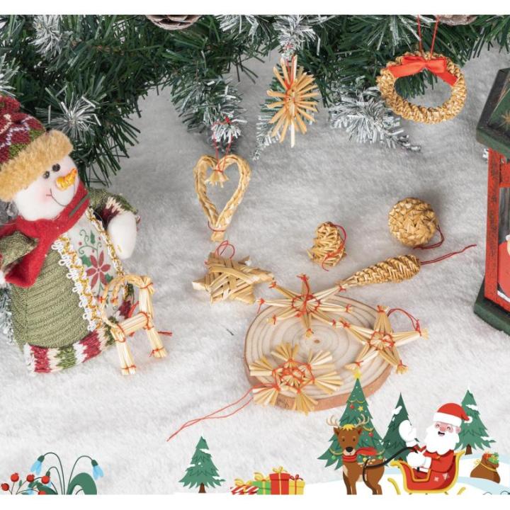 46 x natuurlijke strosterren kerstset, kerstboomversiering, stro met natuurlijke accenten, handgemaakte kerstboom van stro met mooie doos, natuurlijke kerststrohanger voor kerstboo