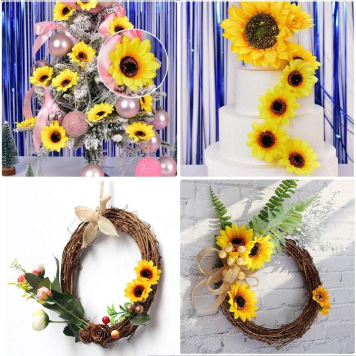 120 stuks kunstmatige zonnebloemhoofden faux zonnebloemhoofden in geel, 6,8 cm en 3,5 cm zonnebloemen zijde plastic planten voor huis tuin bruiloft feest decoratie krans DIY Craft