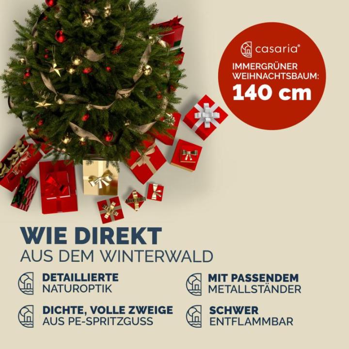 Kunstkerstboom, 140 cm, mix pvc, spuitgietwerk, PE met standaard, 470 takpunten, ziet eruit als echt snel op te bouwen, kerstdecoratie, dennenboom, kerstboom, groen