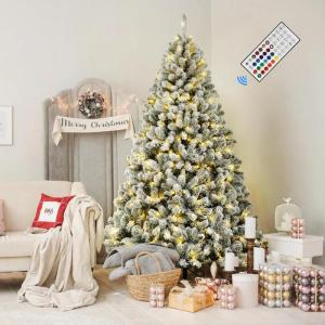 Kerstboom 180 cm, met verlichting, led, witte decoratie met afstandsbediening, 330 warmwitte lampen, opvouwbare standaard, sneeuwtakpunten voor feestdecoratie in het thuiskantoor