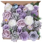 Kunstbloemkoppen, rozen, pioenrozen, dahlia's, bloemhoofden, zijden bloemen, voor feest, doe-het-zelf bruid, bruiloft, bloemstukken, combo decoratie (paars)