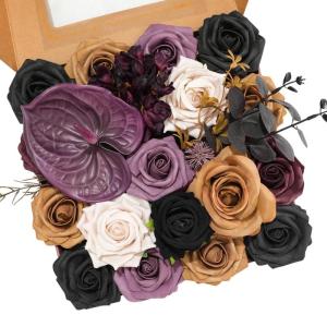 Halloween Künstliche Blumen Schwarze Blumen Mix Seidenblumen Gefälschte Rosen mit Stielen für DIY Hochzeit Brautsträuße Babyparty Blumenarrangement Tischdekoration Heimdekorat