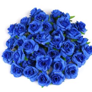 Kunstbloemkoppen, 50 stuks, kunstbloemen, rozen, voor bruiloft, feest, decoratie, doe-het-zelf (diameter 4 cm, blauw)