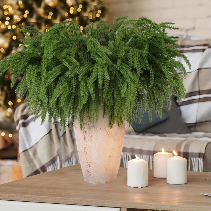 Norfolk Pine Kunstdennentakken, decoratie, Kerstmis, 45 cm, realistische kersttakken, Norfolk Xmas takken, doe-het-zelf, echt gevoel, groen, voor Kerstmis, binnen, 5 stuks