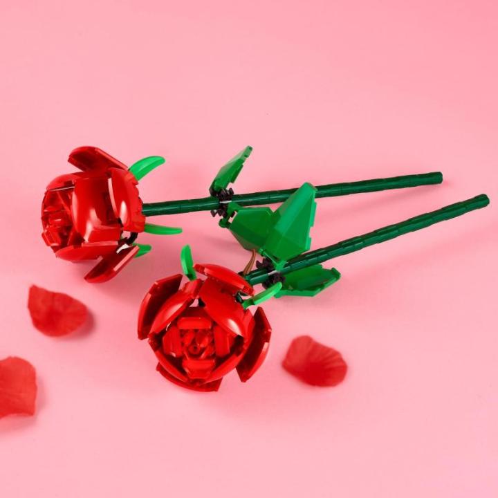 Rozen, Bloemen Bouwpakket voor Kinderen, Compatibel met Bloemenboeket Set, Woonaccessoire of Bureau Accessoire, Kerstcadeau voor Haar en Hem, Decoratie voor Meisjes en Jongens 4046