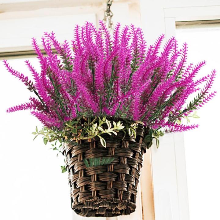12 bundels kunstlavendel, kunstbloemen, uv-bestendige kunstbloemen, net echt, kunstbloemen, balkon, kunstbloemen, decoratie, binnen en buiten, boeket, kunstbloemen voor huis, tuin,