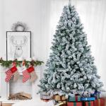 Kunstkerstboom 228 cm (Ø ca. 140 cm) met ca. 1284 punten, dennenboom met sneeuwvlokken, materiaal PVC, incl. metalen kerstboomstandaard, automatische flocking