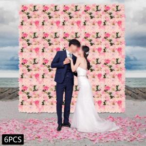 Pack of 6 Artificial Flower Wall Panels 40 x 60cm, Flower Background for Party Wedding Birthday, Pale Pink, 40 x 60cm