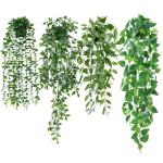 4 stuks kunsthangplanten, eucalyptusbladeren met potten, onderhoudsvrije , wijnstok voor tuin, binnen en buiten (pothos)