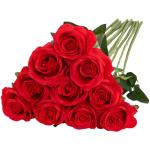 Kunstmatige Zijde Roos Bloem Enkele Stam Levensechte Nep Roos voor Bruiloft Boeket Bloemenarrangementen Huis Feest Bloemstuk Decoratie, 10 stuks (Rood)