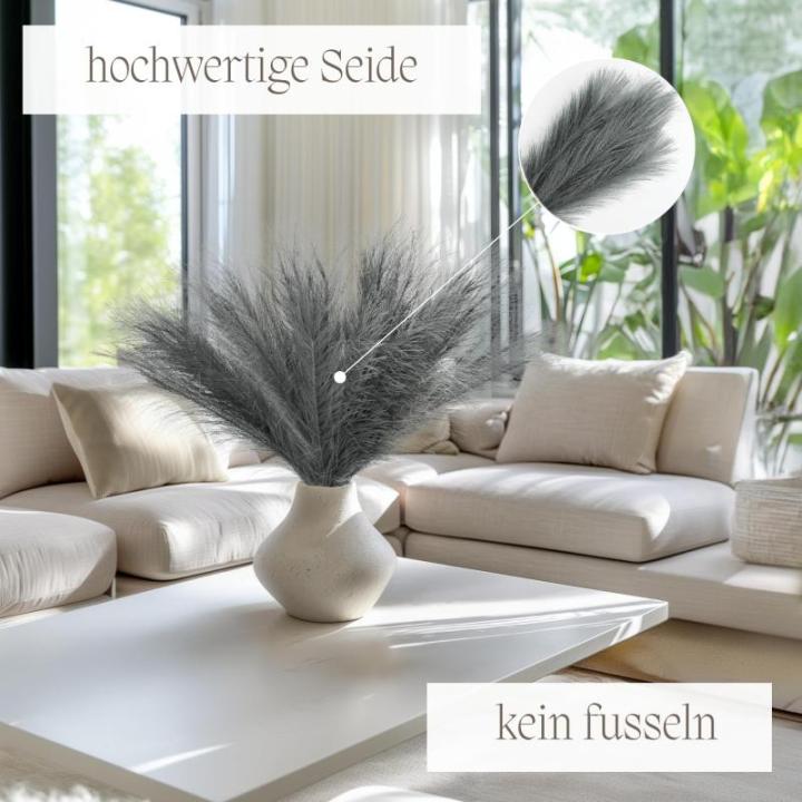 Kunstpampasgras, klein, kleur grijs, 5 stelen, 55 cm lengte, kunstmatig pampasgras, woonkamer, droogbloemen voor slaapkamer, bruiloft, boho-decoratie