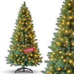 Kunstkerstboom, kunstdennenboom, pvc met metalen standaard, premium Nordmann-spen, moeilijk ontvlambare automatische kerstboom, natuurgetrouwe kunstboom, 210 cm