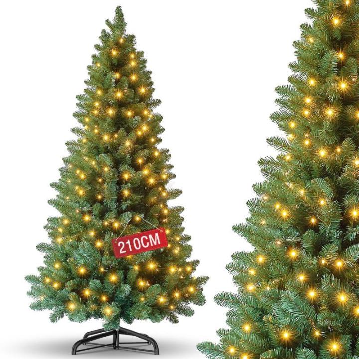 Kunstkerstboom, kunstdennenboom, pvc met metalen standaard, premium Nordmann-spen, moeilijk ontvlambare automatische kerstboom, natuurgetrouwe kunstboom, 210 cm