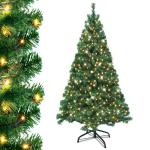 Kunstkerstboom, 210 cm, met verlichting, groen, pvc, edele dennenboom, snelle montage, vuurvast, met kerstboomstandaard (2,1 m, groen)