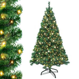 Kunstkerstboom, 210 cm, met verlichting, groen, pvc, edele dennenboom, snelle montage, vuurvast, met kerstboomstandaard (2,1 m, groen)