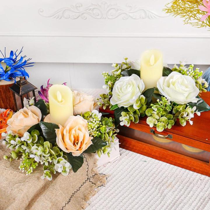 5 x Hochzeits-Blumenringe, Kerzenhalter, künstliche Rosenblumen, Kränze für Tafelaufsätze, Tisch-Party-Dekorationen