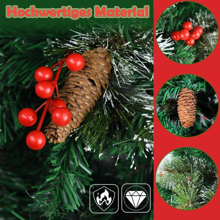 Kunstkerstboom met verlichting, 150 cm, 8 modi, dennenboom, groen, pvc, kerstboom voor kerstdecoratie, met dennenappels, dennennaald en dennennaald, klapsysteem, opvouwbare standaa