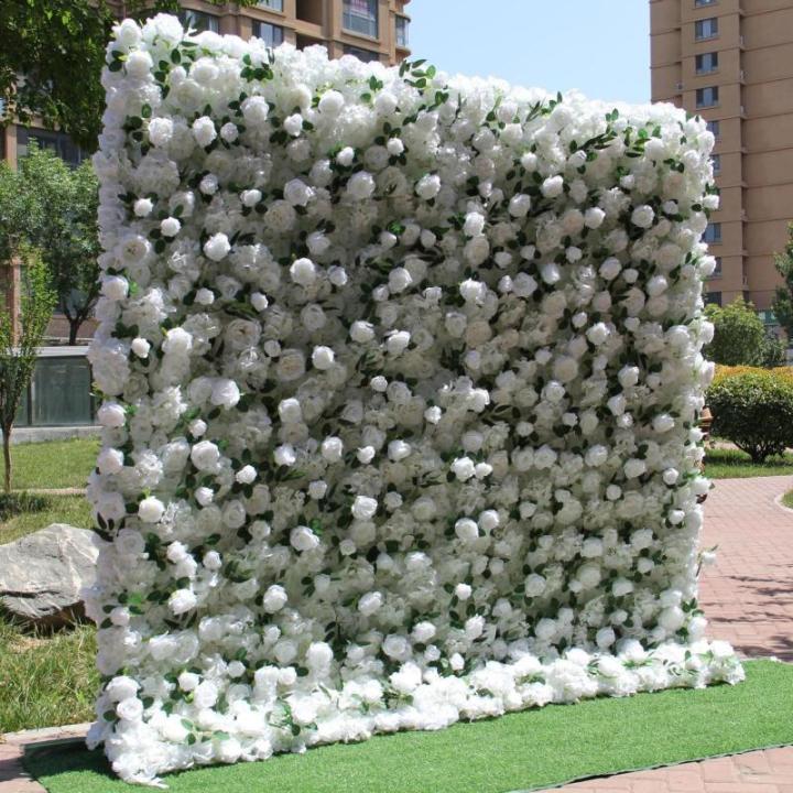 Simulierter Stoffhintergrund, Blumenwand, Simulierte Weiße Rosen, Grüne Pflanzen, Künstlicher Blumenwandhintergrund, Seidige 3D-Rosen, Dekoration Für Drinnen Und Draußen, Für