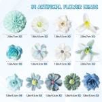 34 stuks om te knutselen, blauw, kleine bloemkoppen, 4 ~ 7 cm, mini , bloemhoofdjes, decoratie, zijden bloemen, , bloemendecoratie, rozen, hortensia's voor