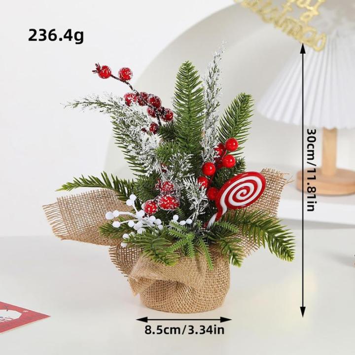 Kunstkerstboom, 30 cm, kunstkerstboom met bessen, sneeuwbedekte kerstversiering voor zelfgemaakte tafel-kerstdecoraties (lolly's
