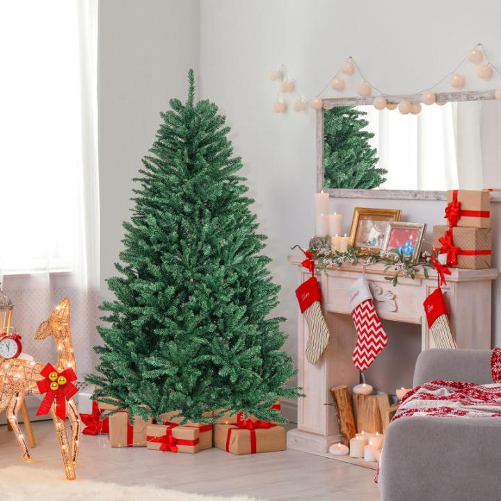 Kunstkerstboom, 180/225/275 cm, dennenboom met metalen standaard, kunstboom kerstklapsysteem, pvc-naalden, ideaal voor thuis, kantoor, winkels en hotels, groen (180 cm)