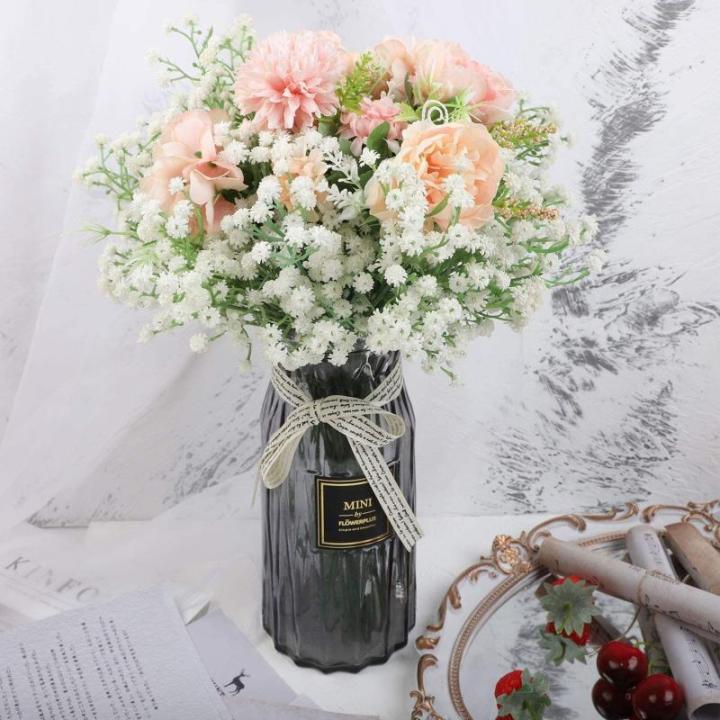 Real Touch Kunstmatige Gypsophila, 12 stuks, wit, voor bruiloft, feest, bruid, kantoordecoratie (wit)