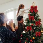 1 + 4 stuks rode strikken kerstkerstboomstrikken, glitter kerstboomversiering voor familiefeesten, feestdecoratie voor Kerstmis, vakantie, bruiloft, feesten (2 maat)