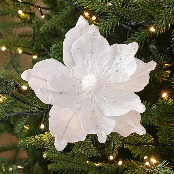 6 stuks kerstbloemen, glitterbloemen, kerstdecoratie, kerstboomversiering voor kerstboom, kerstkrans, bruiloft, tuin, Nieuwjaar (rood, 6 stuks)