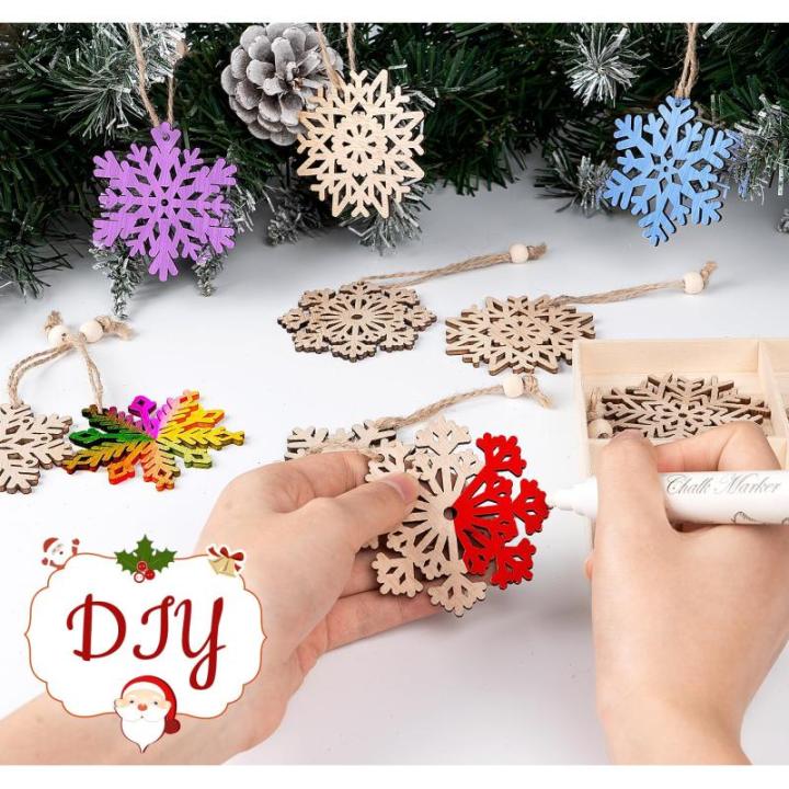 18 x sneeuwvlokken van hout, 9 designs, kerstboomversiering, houten sneeuwvlok, 7,5 cm, houten hangers Kerstmis met henneptouw, onafgewerkte kerstboomhangers van natuurlijk hout vo