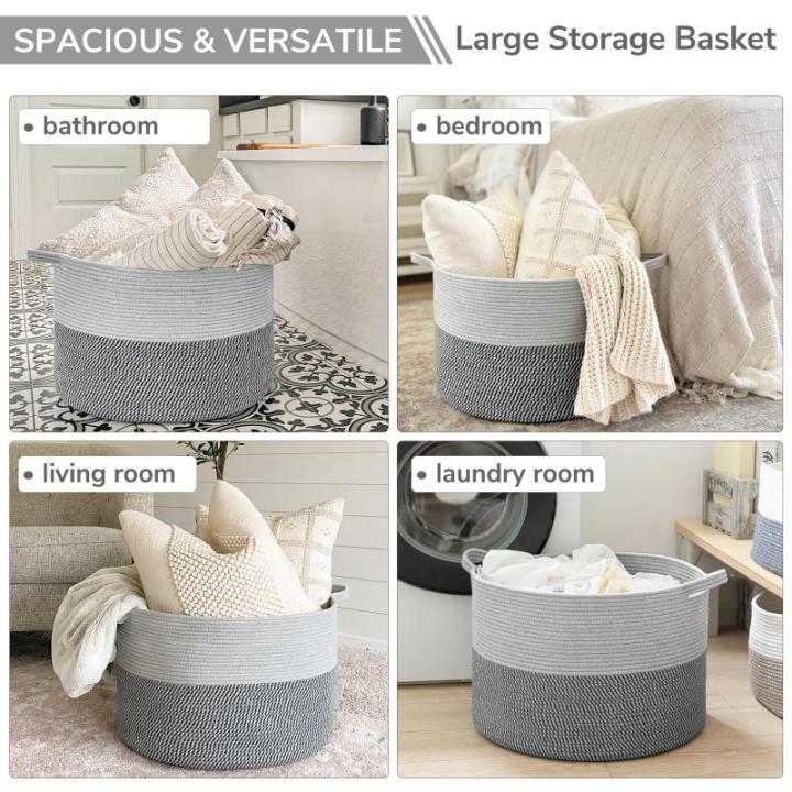 XXL grote wasmand, opbergmand voor kinderkamer, wasmand voor kinderen, mand voor dekens, babyspeelgoed, gevlochten mand, 55 x 35 cm, grijs