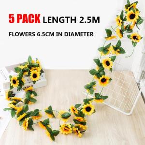 5 Pack kunstmatige zonnebloemen hangende wijnstok, kunstmatige zonnebloem slinger, hangende zonnebloem slinger, nep zijde zonnebloem wijnstokken Garland voor DIY krans, Home Party 