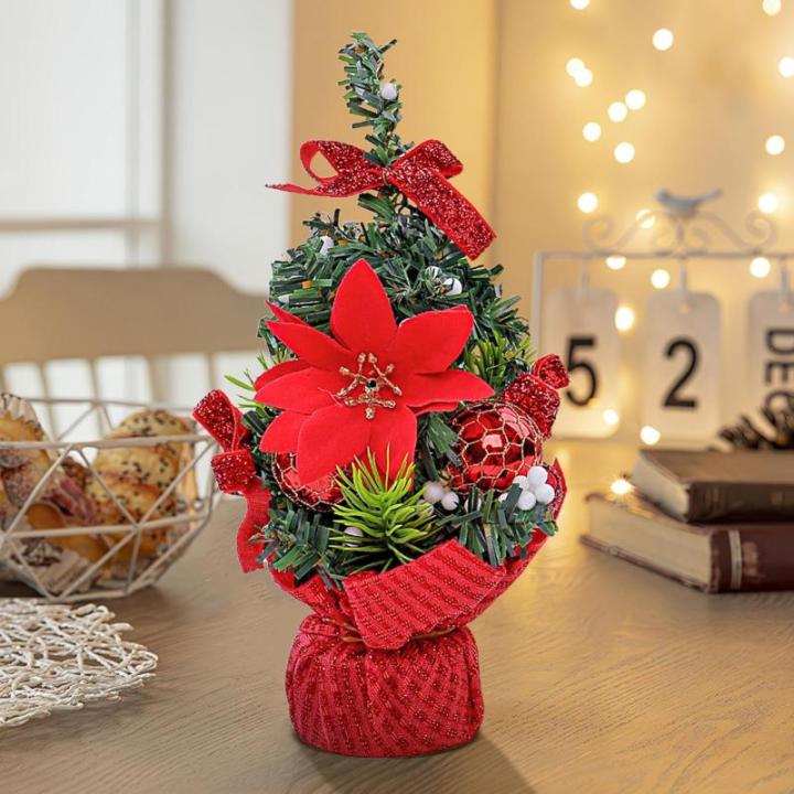 Tisch-Weihnachtsbaum,Weihnachtsbaum klein,8,27 Zoll Tisch-Weihnachtsbaum mit Schleifenkugeln und Beeren - Schleifen-Baumspitze, farbenfrohes, ästhetisches Kiefernbaum-Dekor für d
