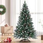Kunstkerstboom met sneeuweffect en dennenappels, kunstdennenboom, pvc, met metalen standaard, premium Nordmann-spen, moeilijk ontvlambare kerstboom voor kerstdecoratie, herbruikbaa