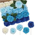 Kunstbloemen, rozen, 50 stuks, echt touch, rozen met stelen voor doe-het-zelf bruiloftsboeketten, bruidsdouche, tafelopzetstukken, bloemstukken, feesttafels, woondecoraties, kleurv