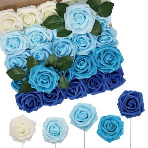 Kunstbloemen, rozen, 50 stuks, echt touch, rozen met stelen voor doe-het-zelf bruiloftsboeketten, bruidsdouche, tafelopzetstukken, bloemstukken, feesttafels, woondecoraties, kleurv