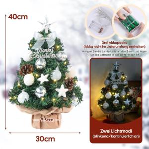 Mini-kerstboom kleine kerstboom met verlichting, led-tafelkerstboom, klein, kunstmatig versierd, voor kerstdecoratie, 40 cm