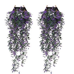 2 PCS Artificial Ivy Vine Artificial Flowers Artificial Hanging Plants Hanging Garland Vine Flower Plastic Plants for Wedding Party Garden Home Hanging Basket Decoration (Purple)
