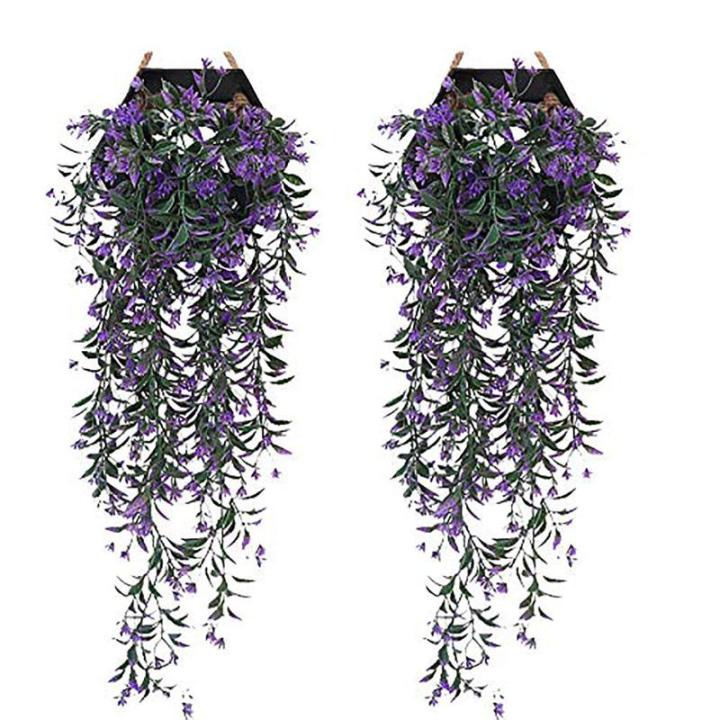 2 PCS Artificial Ivy Vine Artificial Flowers Artificial Hanging Plants Hanging Garland Vine Flower Plastic Plants for Wedding Party Garden Home Hanging Basket Decoration (Purple)