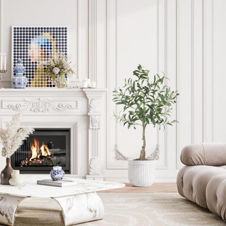 Olijfboom, kunstplant, 90 cm, grote kunstolijfboom, kunstboom, ziet eruit als echt voor woonkamer, slaapkamer, kantoor, decoratie