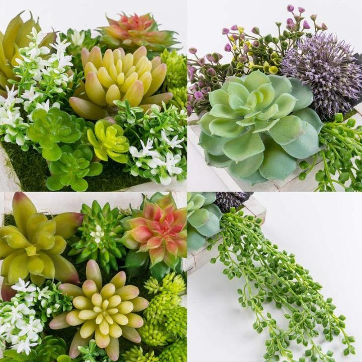 Opknoping Muur decoratieve voor Home Decor Indoor Vetplanten Planten Kunstmatige in Houten Frame 3D Groen Muur Art Decor Faux Planten voor Woonkamer Kwekerij Achtergrond (Set van 2