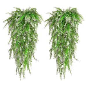2 stuks 80 cm nepplanten kunstmatige hangende planten kunstmatige wijnstokken nepvarens Perzische rotan plastic planten voor muur indoor manden decoratie, wit