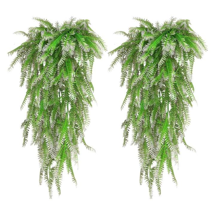 2 stuks 80 cm nepplanten kunstmatige hangende planten kunstmatige wijnstokken nepvarens Perzische rotan plastic planten voor muur indoor manden decoratie, wit