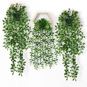 Hangende kunstplant in pot, 3 stuks hangplanten, , wijnstok, eucalyptus, tot 80 cm lang, plastic planten, decoratie, groene planten voor binnen en buiten, keuken, kamer, muur,