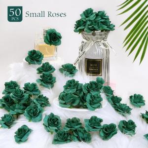 Kunstbloemkoppen, 50 stuks, kunstbloemen, rozen, voor bruiloft, feest, decoratie, doe-het-zelf (diameter 4 cm, groen)