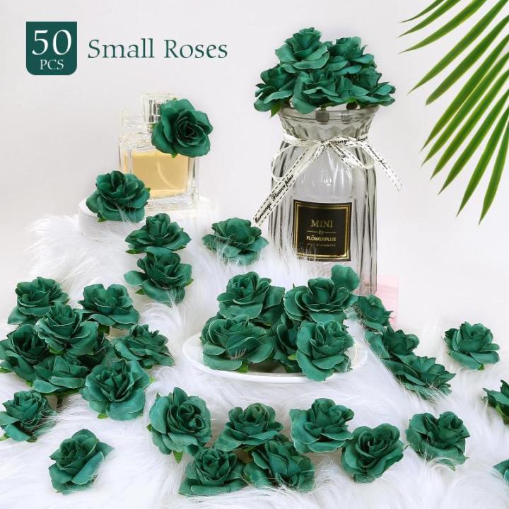 Kunstbloemkoppen, 50 stuks, kunstbloemen, rozen, voor bruiloft, feest, decoratie, doe-het-zelf (diameter 4 cm, groen)