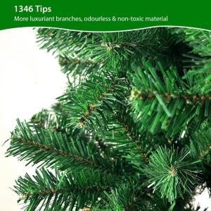 Kerstboom 210 cm (Ø ca. 135 cm), kunstkerstboom groene dennenboom met 1346 takken, 7 FT kerstboom met houten standaard klapsysteem, verwijderbaar inklapbaar en moeilijk ontvlambaa
