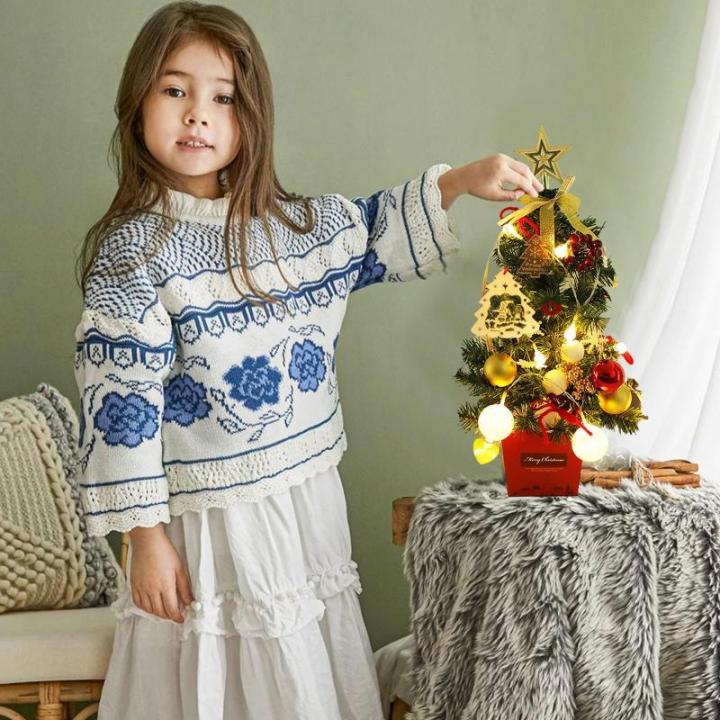 Mini Weihnachtsbaum 50CM Kleiner Weihnachtsbaum mit Beleuchtung, Weihnachten Deko Christbaum mit LED Lichterkette und Weihnachtskugel, Künstliche Weihnachtsbäume Geschmückt für