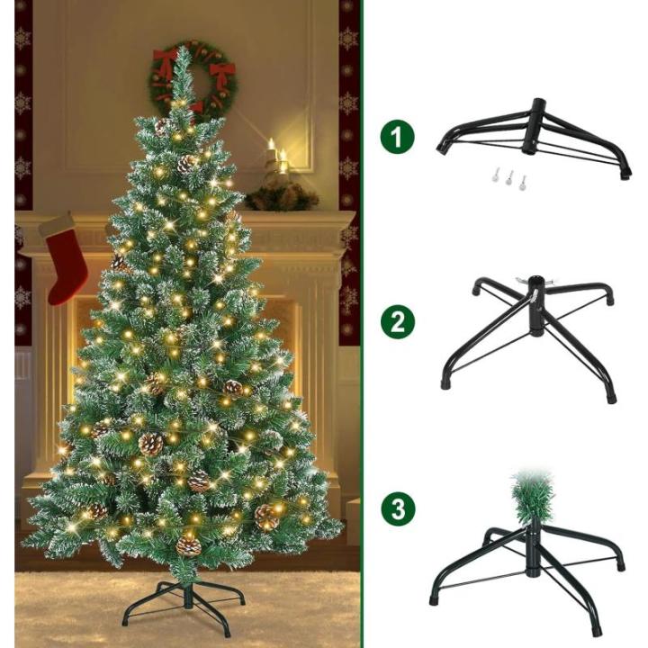 Kunstkerstboom met verlichting, sneeuweffect, led-dennenboom met metalen standaard, 350 lampen, pvc-kerstboom voor kerstdecoratie, 210 cm