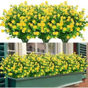 Kunstbloemen voor buiten, uv-bestendig, , bloemen in grote hoeveelheden voor het ophangen van plantenbakken, buiten, veranda, vaas, thuis, raamdecoratie, 6 bundels, geel